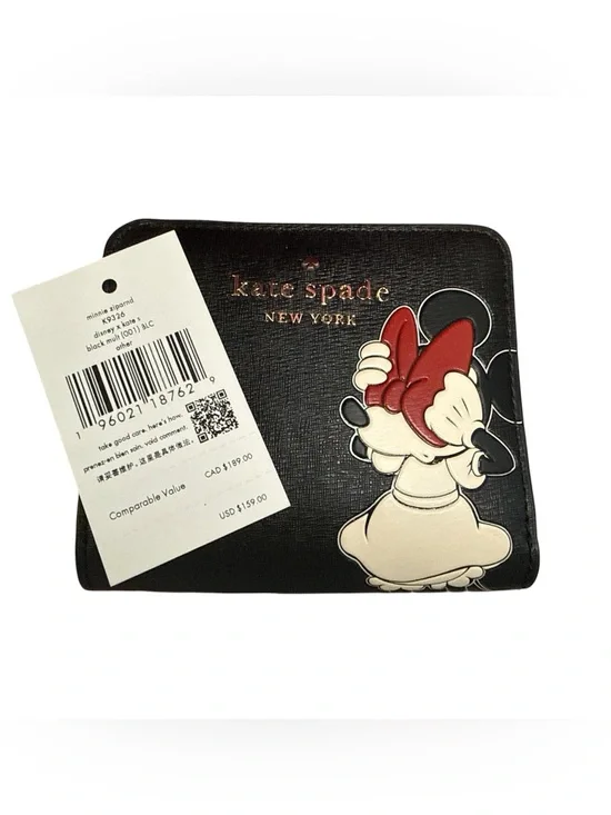 NWT Disney x Kate Spade Minnie Mouse Zip Around Small Wallet Black Multi K9326