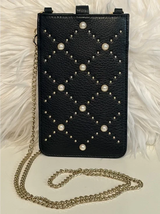 Kate Spade NY Pearl & Black Pebbled Iphone Sleeve Crossbody Bag