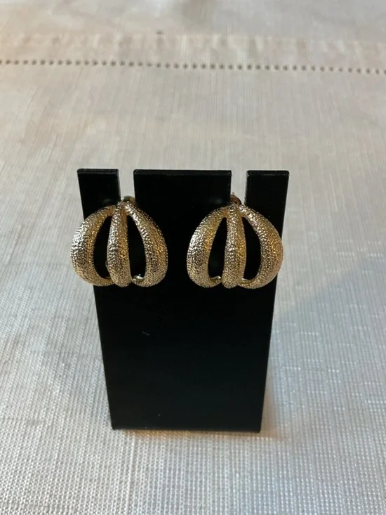 Triple Banded C Hoop Gold Tone Earrings