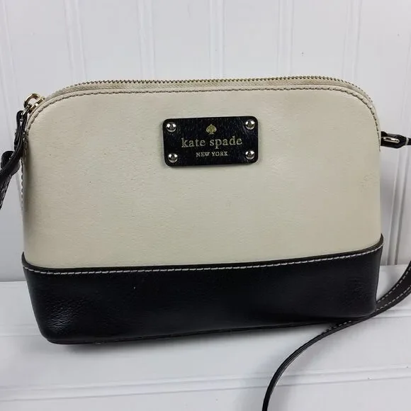 Kate Spade Hanna Berkeley Lane Crossbody Shoulder Handbag Purse Beige Black