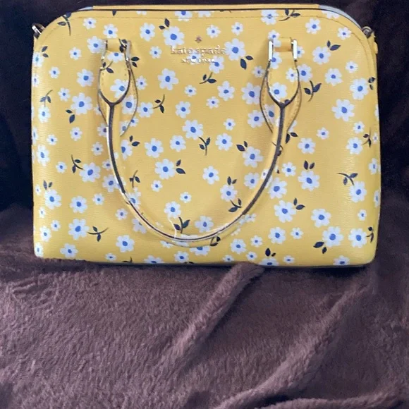 kate spade Yellow Floral Dome Satchel with White & Blue Flowers