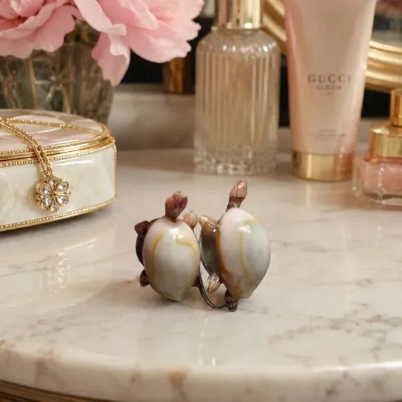 Vintage Sea Turtle Shell Screw Back Earrings, Natural Shell Turtle Earrings