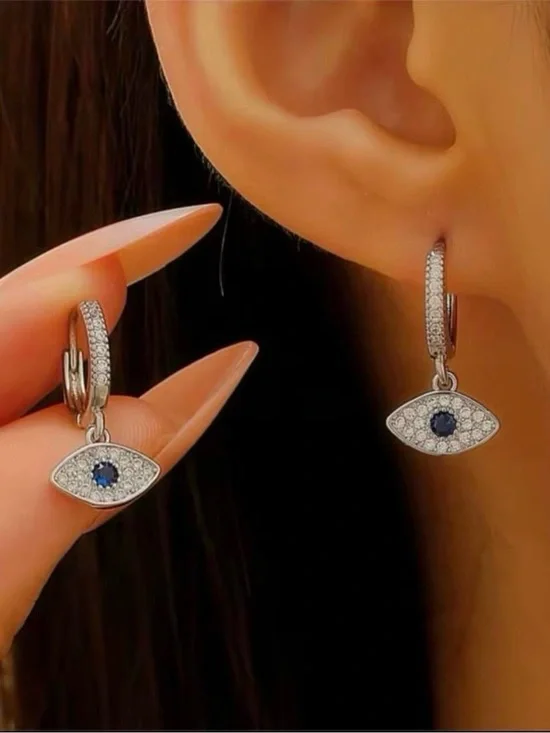 Evil Eye Silver Earrings For Women Stainless Steel Earrings -Makes a Great Gift