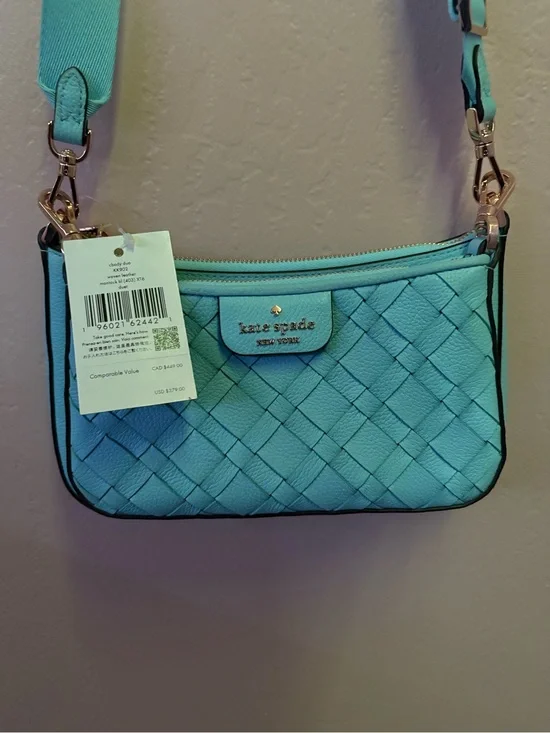kate spade Woven Leather Crossbody in Aqua Blue