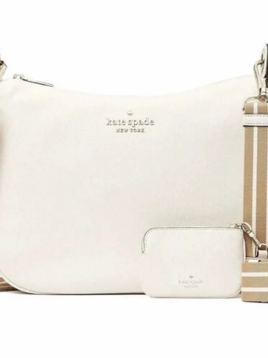 kate spade Rosie Cream Crossbody Bag with Striped Removable Strap and Pouch