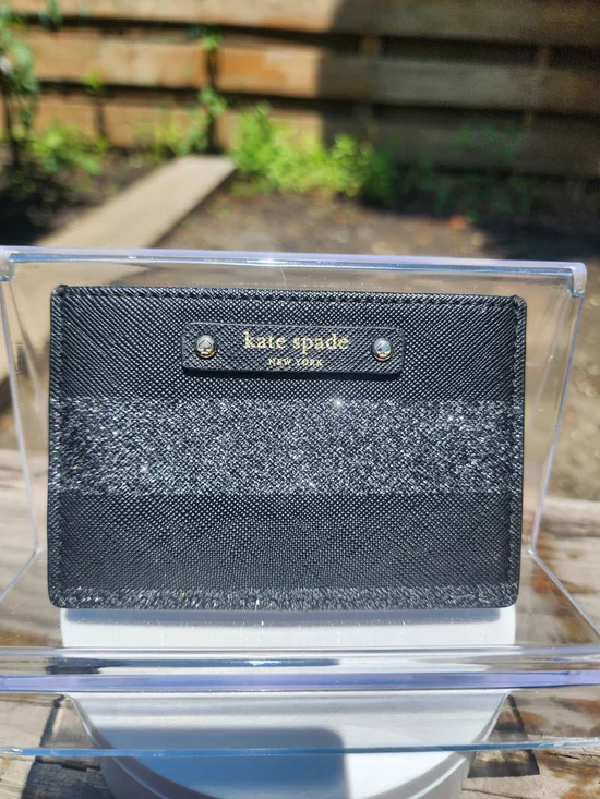 kate spade Black Glitter Stripe Card Holder