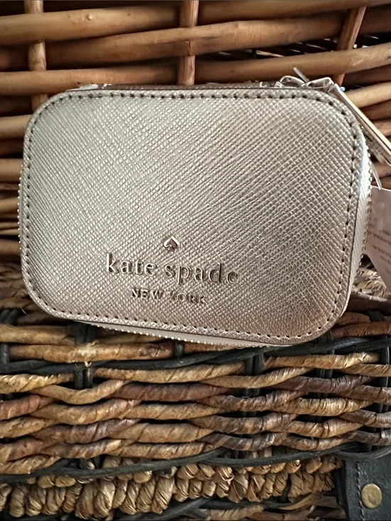 kate spade metallic rose gold zip travel jewelry case pouch • nwt