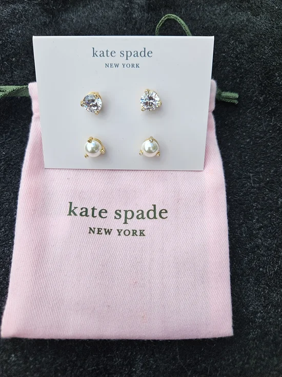 kate spade Gold Pearl and Clear Crystal Stud Earring Duo