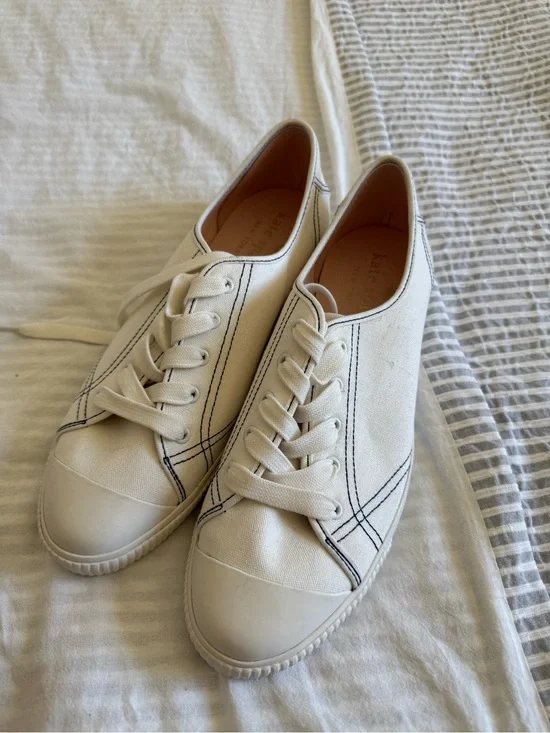 kate spade white Canvas Low-Top Sneakers with blue Stitching