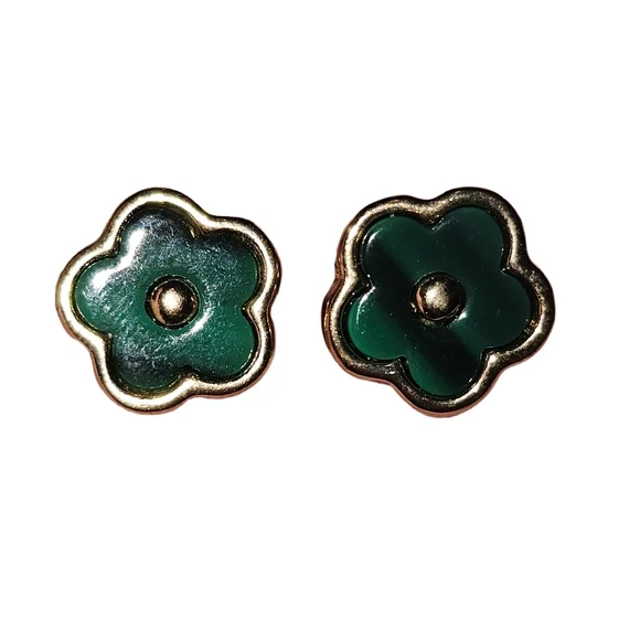 Clover floral dainty gold and green stud earrings