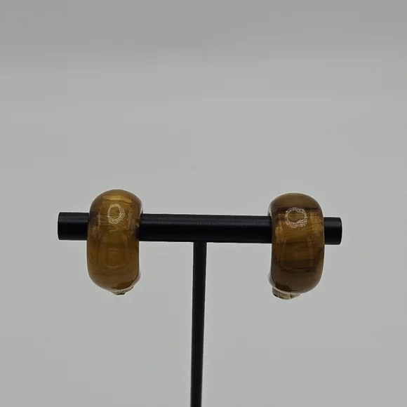 vintage marbled amber colored hoop clip earrings