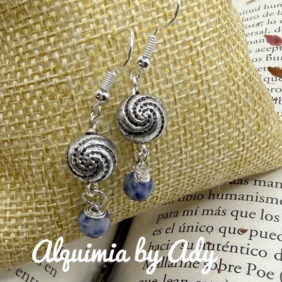 Swirl Silver and Blue Sodalite Dangle Earrings