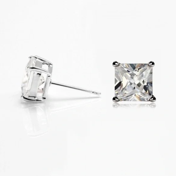 14k White Gold Princess Cut CZ Studs