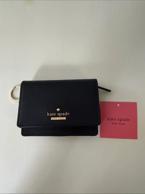 kate spade Navy Leather Mini Wallet with Gold Logo