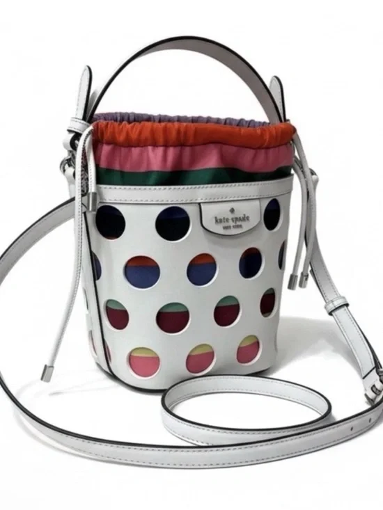 KWOT Kate Spade Pippa Perforated Dot Leather Bucket Bag with Multicolor Liner