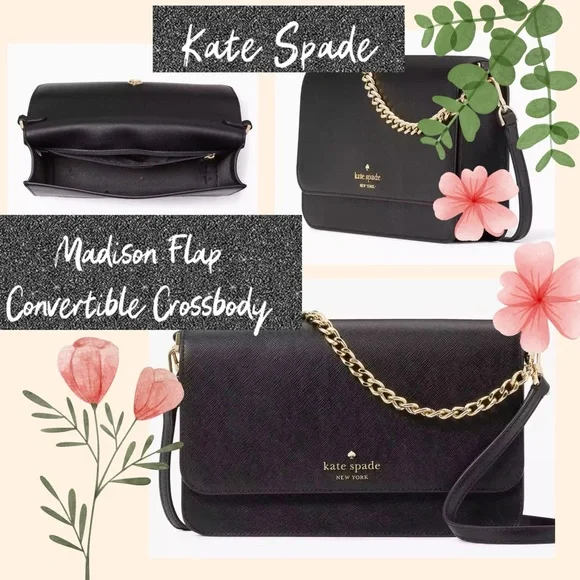 NIP Kate Spade Madison Flap Convertible Crossbody Black Leather