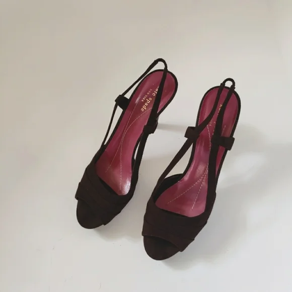 KATE SPADE Brown Suede Peep Toe Slingback Heels