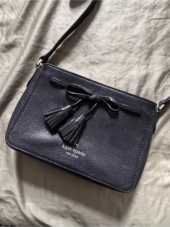 kate spade Black Pebbled Leather Crossbody with Tassels