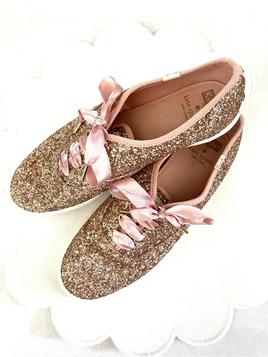 kate spade Rose Gold Glitter Ribbon Lace-Up Keds Sneakers