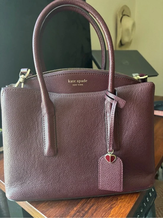 Kate Spade Burgundy Saffiano Dome Satchel with gold hardware