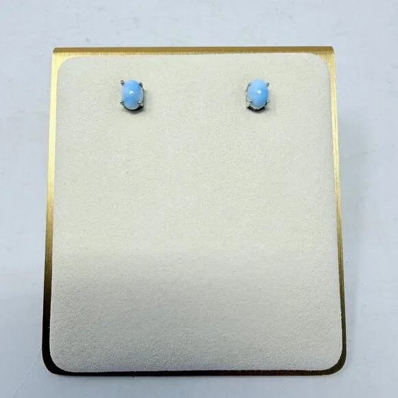 Shop LC Blue Larimar Oval Stud Earrings in Platinum Overlay Sterling Silver 5319