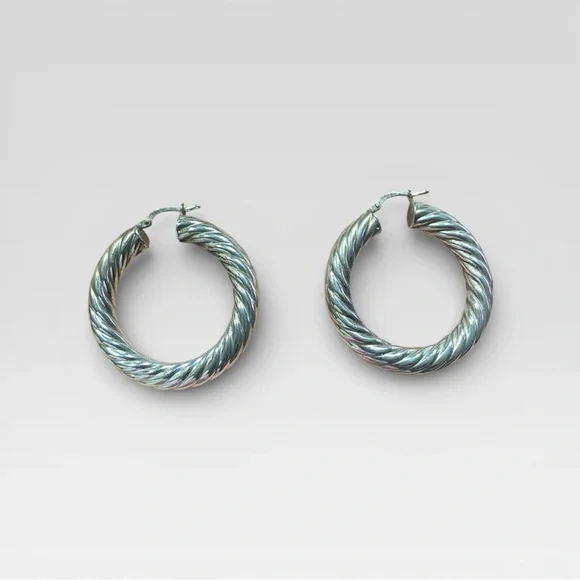 Elegant Vintage Italian 925 Sterling Silver Twisted Hoop