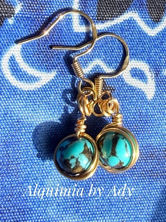 EUROPEAN VACATION Turquoise and Gold Wire-Wrap Earrings