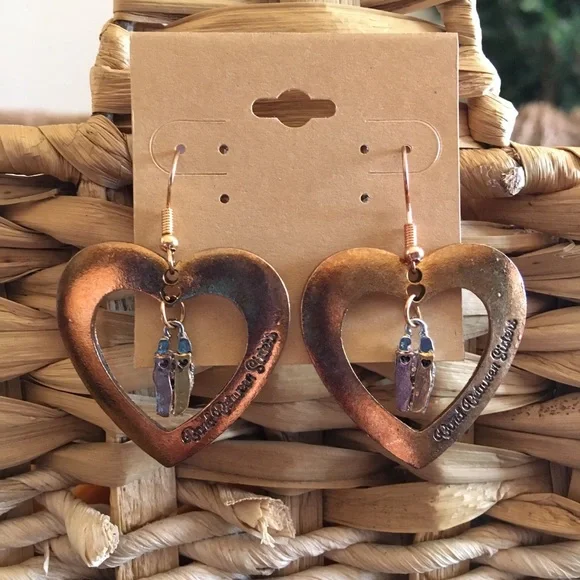 Vintage repurpose aged gold heart drop earrings