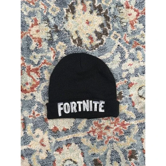 Fortnite Beanie Youth One Size Black Silver Embroidered Logo Gamer