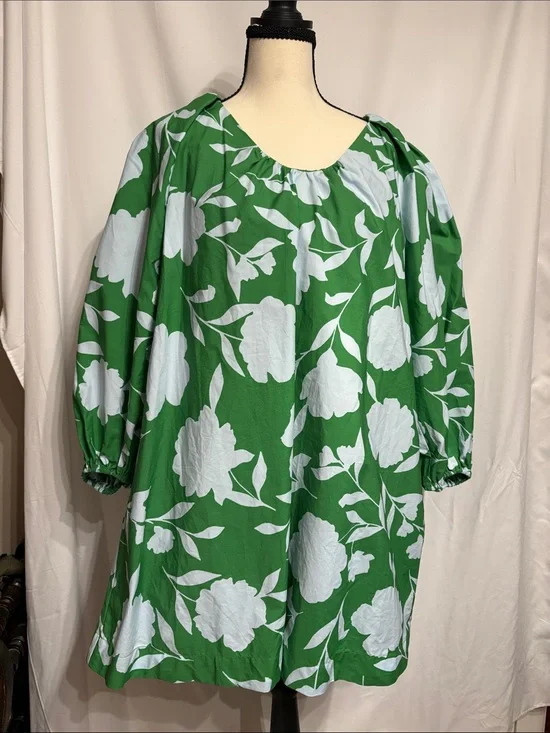 Kate Spade White Floral Green Dress SZ S 100% Cotton Quiet Luxury NWT