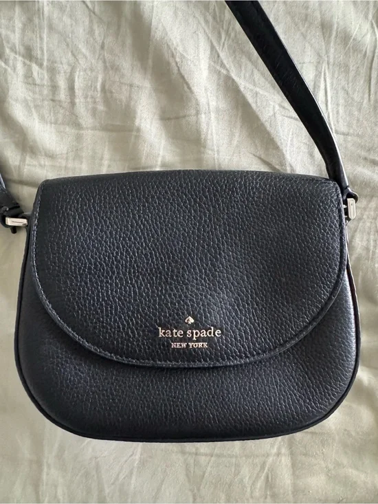 kate spade Black Pebbled Leather Crossbody with Gold Logo