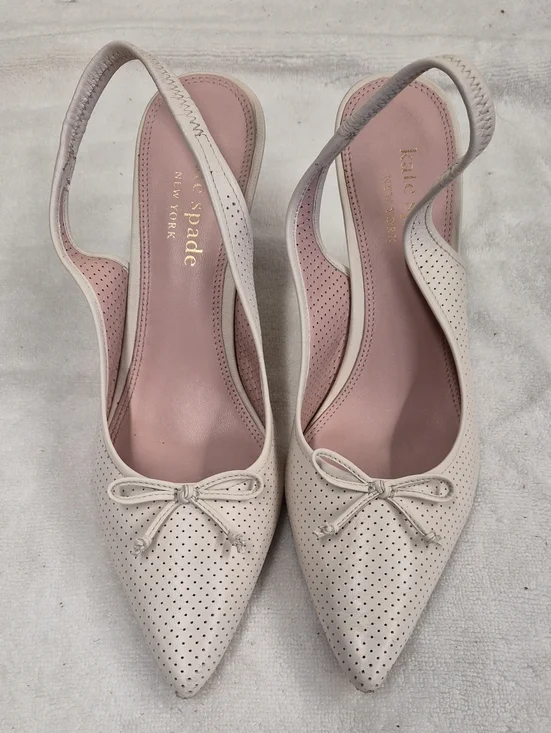 kate spade Perforated Cream Slingback Pointed Flats with Pink Insole Size 8