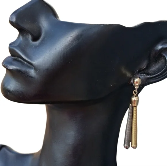 VTG 90s Mixed Metal Slinky Coil Tassel Drop Earrings | Gold & Silver Tone