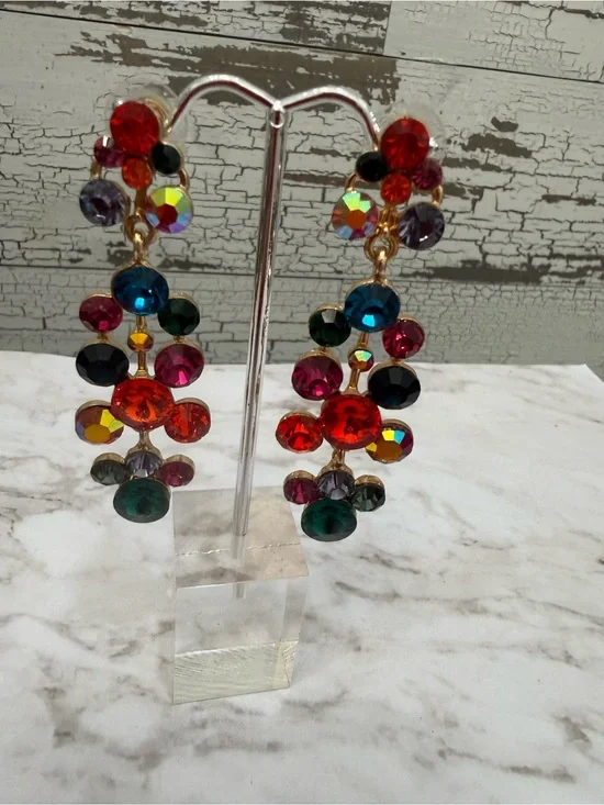Vibrant Multicolor Crystal Drop Earrings - Women Jewelry
