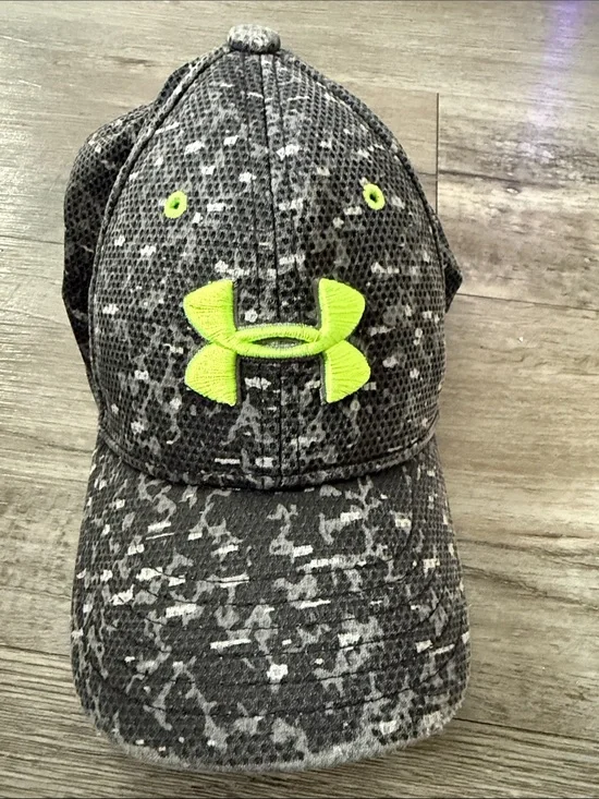 Under Armour Kids Gray Distressed Hat with Neon Yellow Logo