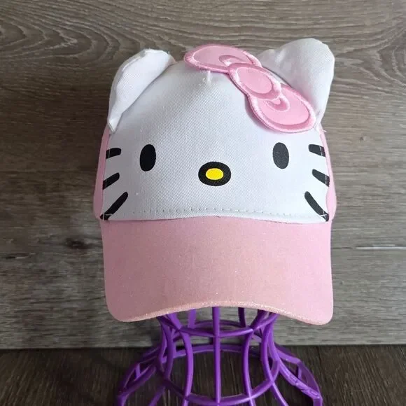 Hello Kitty Girls Baseball Hat with 3D Ears, Pink & White, One Size Fits Most