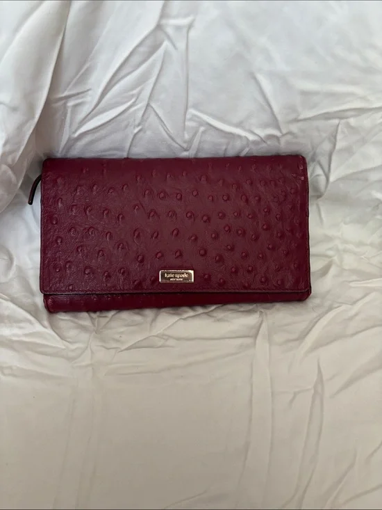 kate spade Deep Red Ostrich-Texture Foldover Wallet
