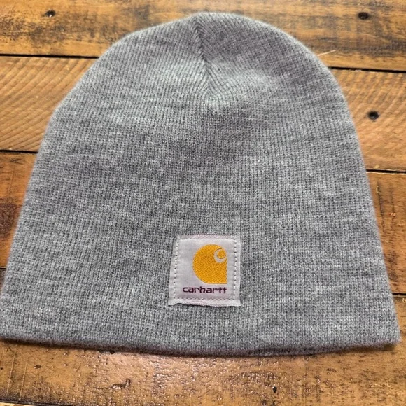 Carhartt Beanie Kids OSFA Heather Gray Solid Logo Patch Watch Hat USA Made