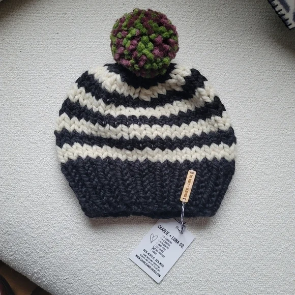 Charlie‎ + Luna, Beanie with Pom, Cream/Black/Green/Purple, Kids- Preteen Size
