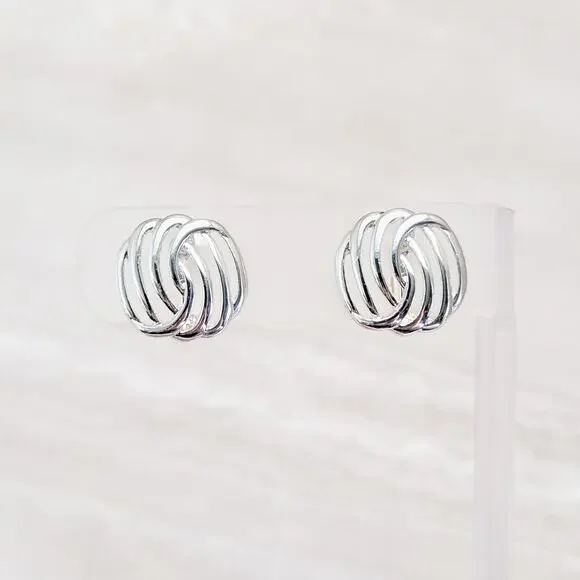 Vintage Clip On Earrings Stylish Silver Tone Swirl Like