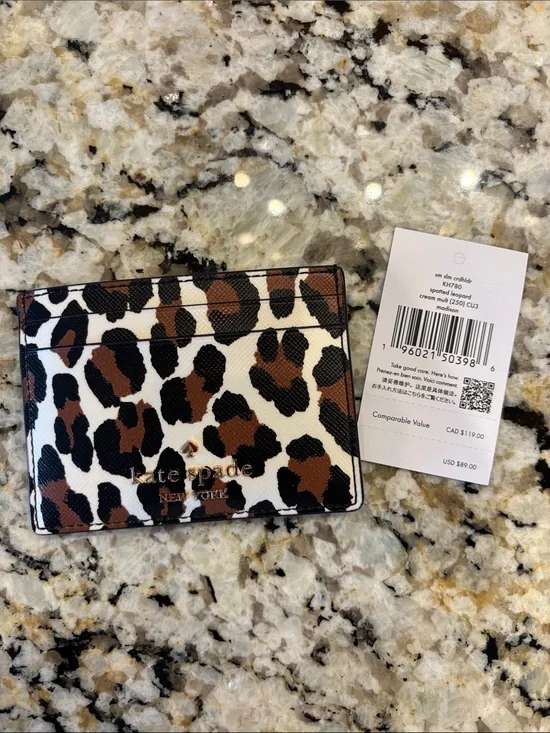 NWT - Kate Spade Leopard Print Card Holder in Brown, Black & White