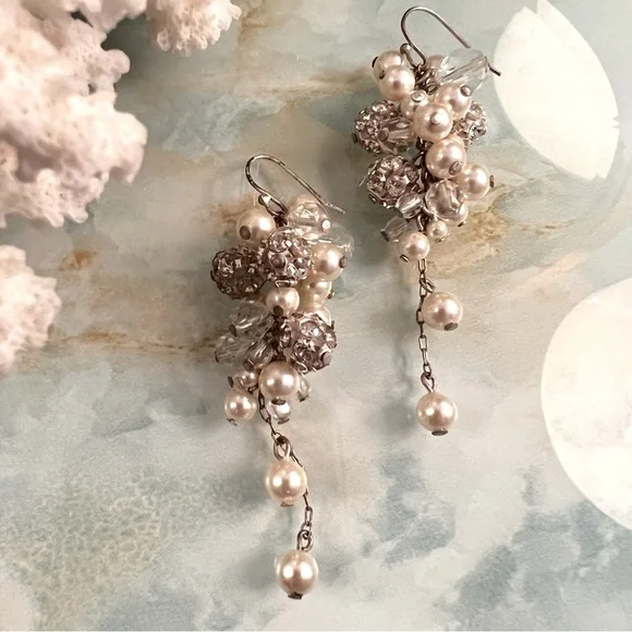 Faux Pearl Grape Cluster Cha Cha Earrings dangle drop
