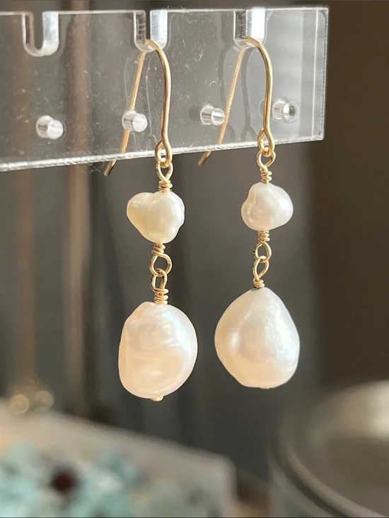 Gold-Fill Freshwater Pearl Drop Earrings - White Pearls