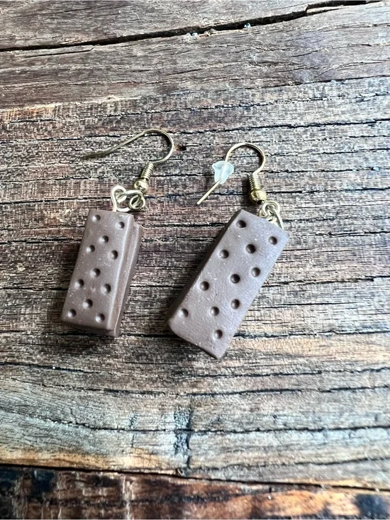 Chocolate Ice Cream Sandwich Drop Earrings - Brown
