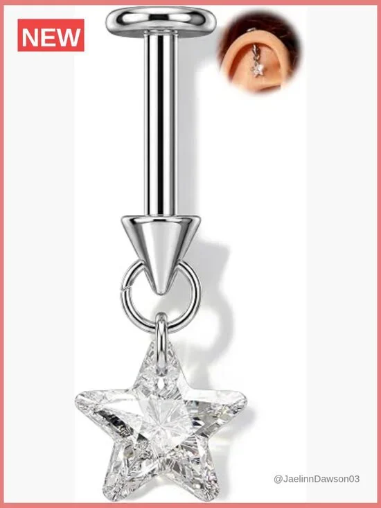 16G Titanium Vertical Helix Piercing Star Dangle Stud Earring