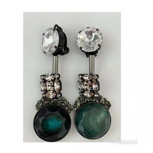 Marni Green, Teal and Clear Crystal Drop Earrings