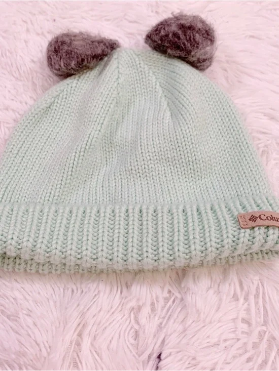Columbia Kids Mint Green Beanie with Gray Pom‎ Pom