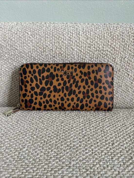 kate spade Leopard Print Zip-Around Wallet in Brown & Black