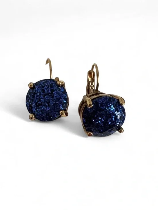 Kate Spade Gold-Tone Navy Blue glitter Drop Earrings