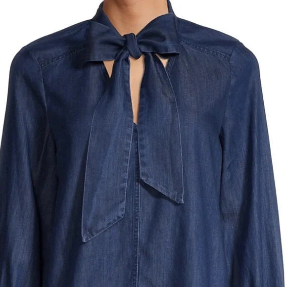 kate spade Navy Blue Tie-Neck Denim Blouse